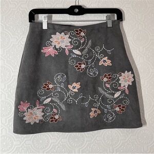 Gray Floral Embroidery mini skirt
